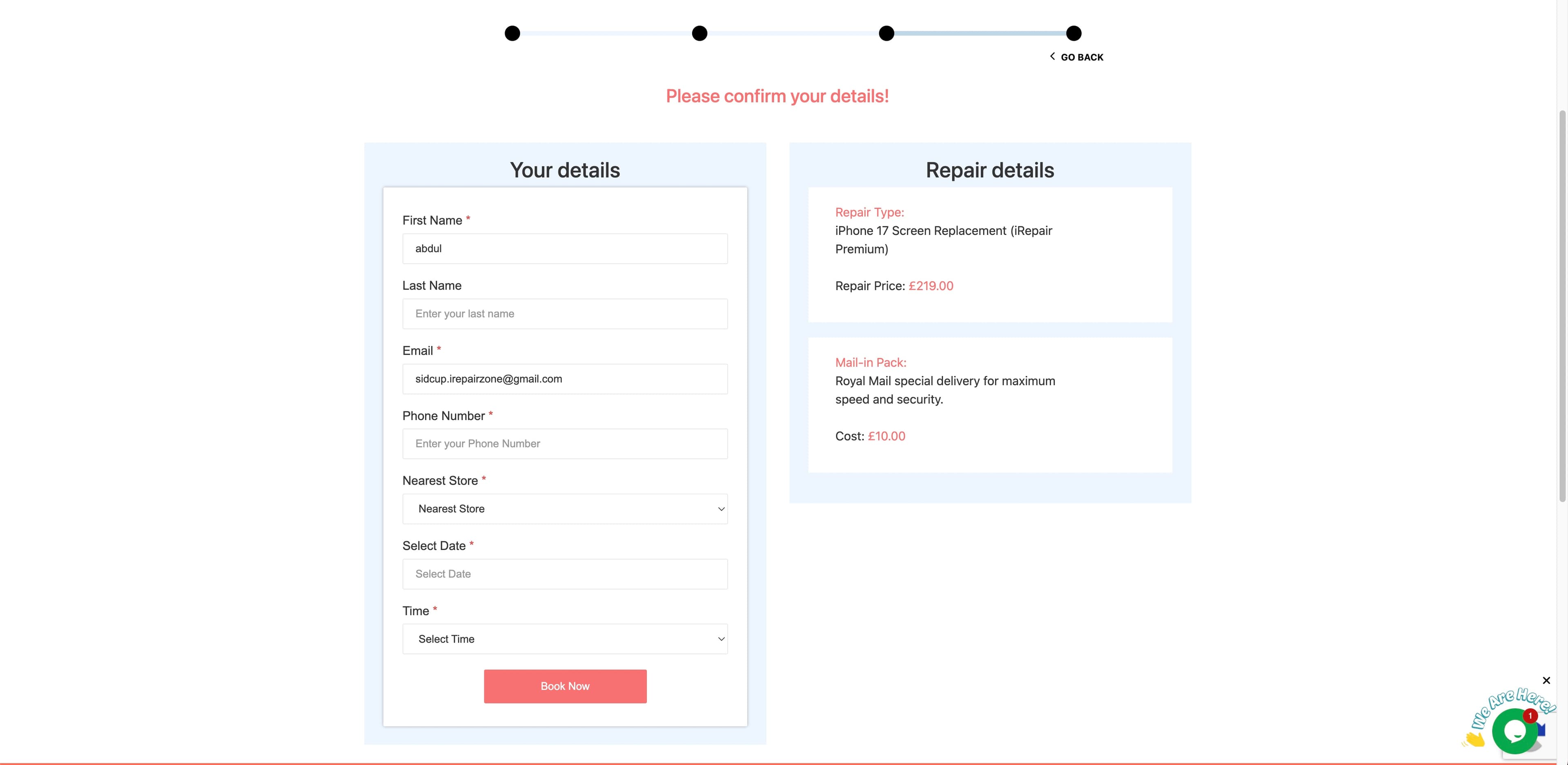 Booking Page